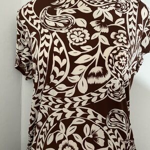 Halogen Brown and White Fitted Blouse